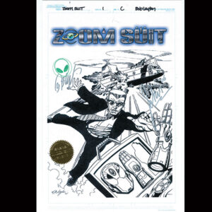 ZOOM SUIT #1 “THE SUIT! IT DOESN’T FIT!?” LITHOGRAPH BY BOB LAYTON PENCIL & INK STUDIO PROOF